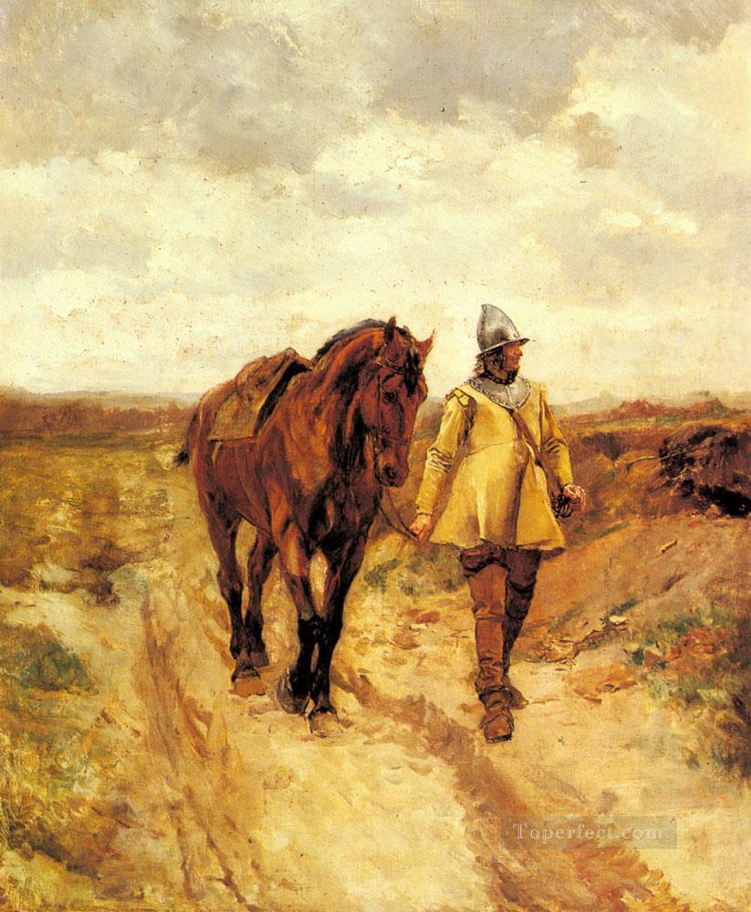 Un Homme DArmes Et Son Cheval clasicista Jean Louis Ernest Meissonier Pintura al óleo